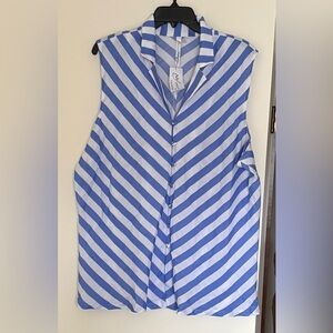 NY Collection Sleeveless Collared Chevron Striped Blouse Plus Size Career Wear